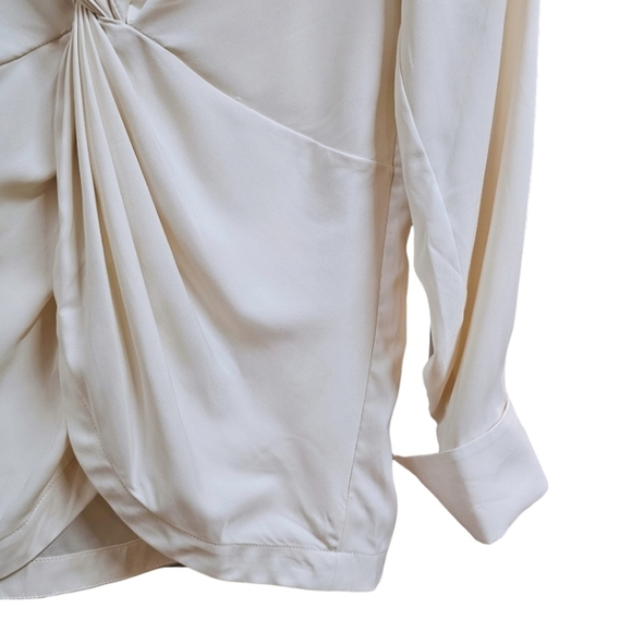 Byron Byron Lars Cream Twist Front Long Sleeve Satin Blouse Size 8 Classic - Picture 7 of 9